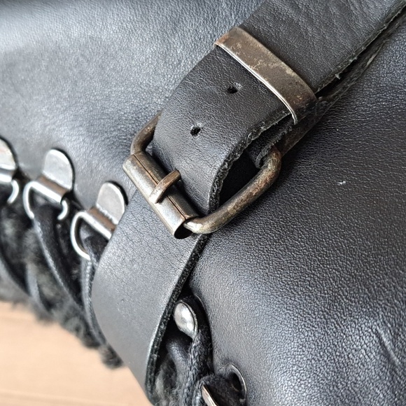 H by Hudson Adda Black Leather Shearling Lined Lace-Up Ankle Boots Trim Cozy - Picture 14 of 14